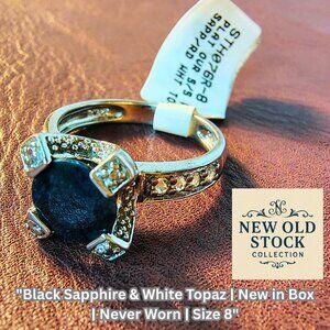 Black Sapphire and Topaz Ring, Platinum Over Sterling, JTV, Never Worn, Size 8